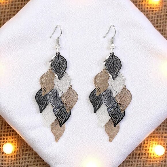 🆕Boho Chic Multicolor Leaf Dangle Earrings Lightweight Festival Trendy Jewelry - Picture 10 of 14